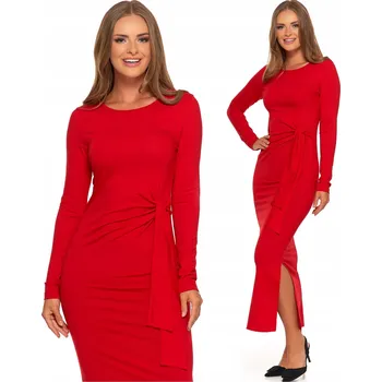 Dámské šaty Dámské midi ŠATY s rozparkem MORAJ ELEGANTNÍ klasické červené XS