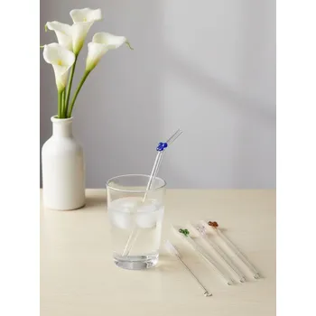 Sinsay - Skleněná brčka s motýly a kartáčkem na čištění 5 pack - clear - 182HL-CLR - 182HL-CLR-ONE