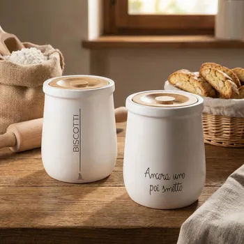 Dóza na potraviny LA PORCELLANA BIANCA GLI ONESTI 2,45 l - porcelánová hermetická dóza na sušenky s bambusovým víkem, bílá
