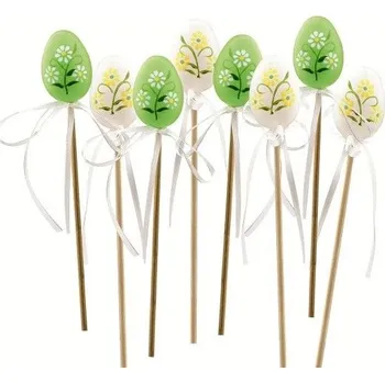 Velikonoční dekorace Vajíčko s kytičkami plastové zápich 4 cm + špejle