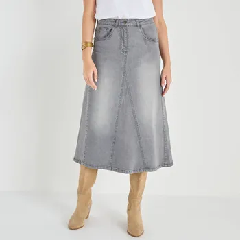 Dámská sukně Rozšířená džínová midi sukně šedá 36