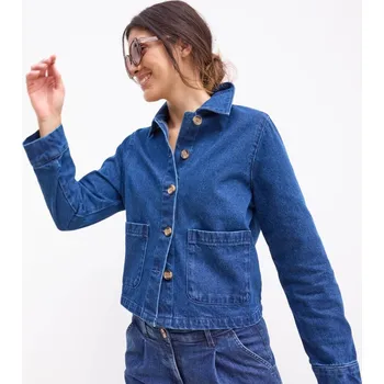 Pánský bomber Džínová rovná bunda na knoflíky, ve worker stylu modrá 42