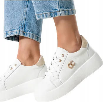 Dámské tenisky Dámské Kožené Bílé Tenisky Creepers Na Platformě Pohodlné Lehké vel. 38