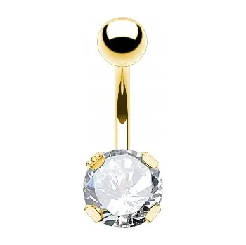 Piercing ZLATÝ PIERCING DO PUPÍKU ZIRKON, KULIČKA SS316L