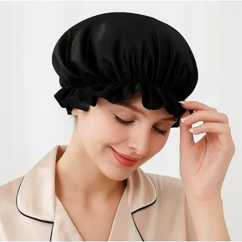 Čepice Hedvábná čepice na vlasy 100% HEDVÁBÍ pro spaní a péči Černá