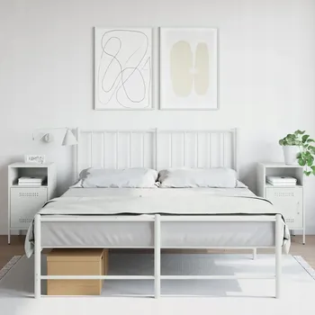 Noční stolek VidaXL Noční stolky, 2 ks, bílé, 36x39x68 cm, válcovaná ocel
