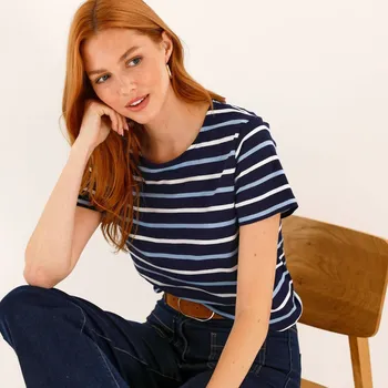 Proužkované tričko s kulatým výstřihem nám. modrá/režná 34/36