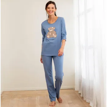 Dámské pyžamo Pyžamo s dlouhými kalhotami a potiskem medvídka modrošedá 42/44
