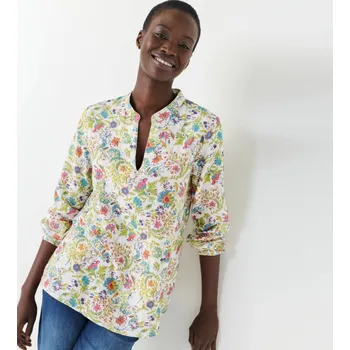 Bavlněná tunika s texturou a potiskem květin režná/zelená 54