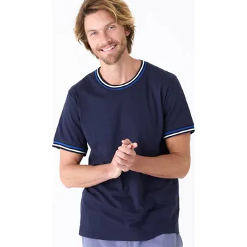 Pánské oblečení Tričko s krátkými rukávy a proužkovanými lemy nám.modrá 137/146