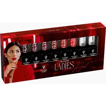 Lak na nehty Victoria Vynn profesionální sada gel laků Ladies Love Red + GEL POLISH TOP Matte 8 ml + GEL POLISH TOP Oh