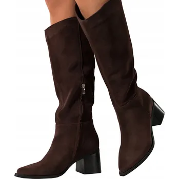 Dámské kozačky KOZAČKY Čokoládové Dámské KOŽENÉ POLSKÉ Na Klínku SEMIŠOVÉ Moderní vel. 41