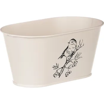 Stojan na květiny Autronic Truhlík kovový, krémová barva s ptáčkem KK122 CRM