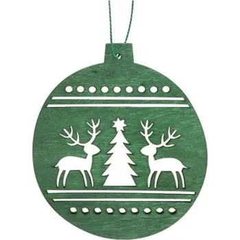 Vánoční dekorace Baňka dřevěná závěsná 10 cm, zelená
