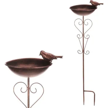 Krmítko pro ptáka Krmítko/pítko - kovový zápich, miska s ptáčkem, měděné Barva: Měděná