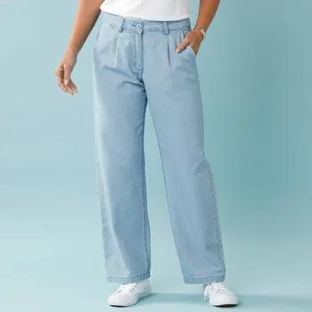 Dámská móda Denimové široké kalhoty pro menší postavu sepraná modrá 40