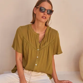 Vzdušná halenka s krátkými rukávy mechová 50