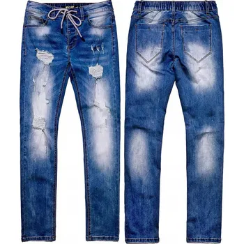 Pánské kalhoty PÁNSKÉ DŽÍNOVÉ KALHOTY SE ŠŇŮRKOU MODRÉ velikost L