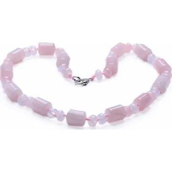 Drahý kámen Růženín náhrdelník z válečků a rondelek délka cca 44 cm