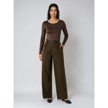 Sinsay - Kalhoty široké nohavice s páskem - tmavě hnědá - 871GZ-89X - 871GZ-89X-XXL