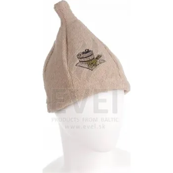 EVEI - Čepice do sauny s obrázkem vedro s metlou, 40% len 60% bavlna, univerzální, přírodní