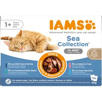 Krmivo pro kočku 12x85g IAMS Delights Adult Sea Mix - v želé