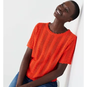 Dámská móda Halenka s kulatým výstřihem, z ažurového úpletu oranžová 42/44