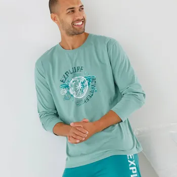 Pánské pyžamo Pyžamové tričko s potiskem vpředu a dlouhými rukávy bledě modrá 137/146