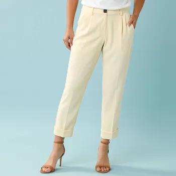 Dámské kalhoty Splývavé 7/8 kalhoty pro menší postavu žlutá 46