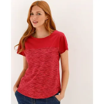 Dámská móda Tričko s kulatým výstřihem a potiskem melíru malinová 34/36