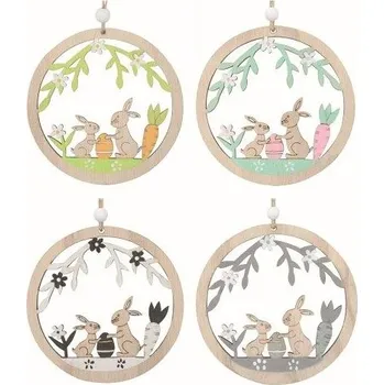 Velikonoční dekorace Velikonoční dekorace Zajíc v kruhu ze dřeva 10 x 10 x 0,5 cm na zavěšení