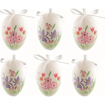 Velikonoční dekorace Velikonoční vejce plastová malované Květiny 6 cm na zavěšení, 6 ks v sáčku