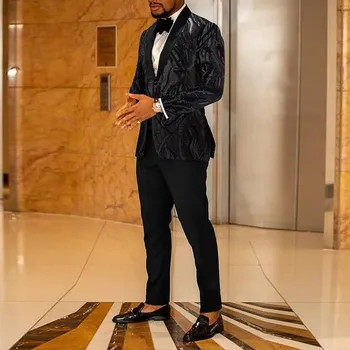 Pánský oblek Best Fashion Pánský společenský oblek s lesklým zdobením Velikost: XS, Barva (Varianta): Černá