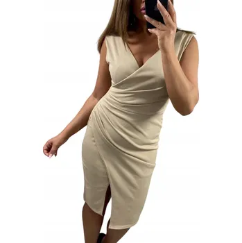 Dámské šaty BÉŽOVÉ ŠATY BEZ RUKÁVŮ V905 vel. 48 (4XL)