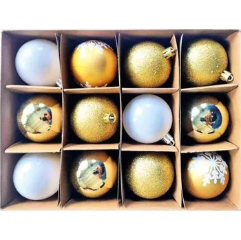 Vánoční dekorace Sada plastových baněk 6 cm, 12 ks v krabičce, zlaté