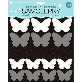 Samolepící dekorace Samolepky na zeď 3D černostříbrní motýli 2 archy 35 ks 25x16 cm+25x25cm