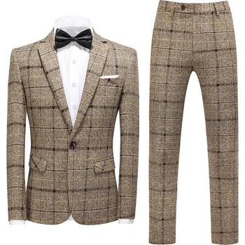 Best Fashion Pánský lněný oblek pro letní společenské akce Velikost: XL, Barva (Varianta): Yellow - 2-piece set