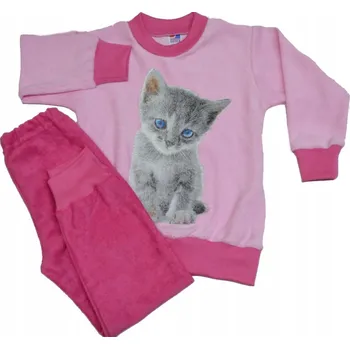 Dámské pyžamo Froté pyžamo SVĚTLE RŮŽOVÁ / TMAVĚ RŮŽOVÁ s kočkou, velikost 116 SUTEX
