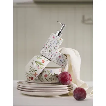 Dávkovač mýdla Sinsay - Keramický dávkovač na mýdlo s přihrádkou na houbičku s květinovým motivem - vícebarevná - 890IL-MLC - 890IL-MLC-ONE