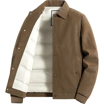 Pánský zimní kabát Best Fashion Pánská péřová bunda s elegantním límcem Barva: Hnědá, Velikost: M