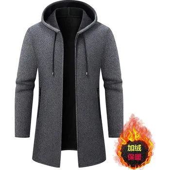 Pánský svetr Best Fashion Pánský dlouhý pletený kardigan s kapucí Barva: Tmavě Šedá, Velikost: 3XL