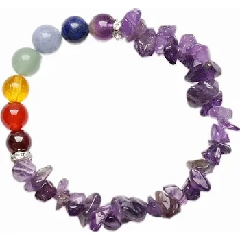 Náramek Čakrový náramek sekaný ametyst a sedm korálků kuličky ø 8 mm