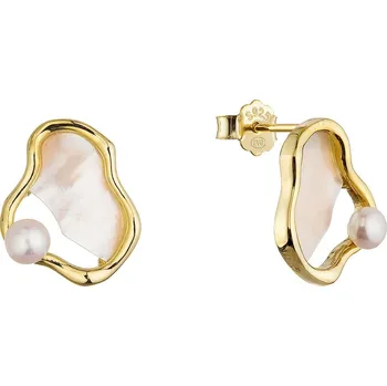 Náušnice EVOLUTION GROUP CZ Pozlacené náušnice nepravidelného tvaru s říční perlou - 21120.1