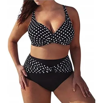 Dámské plavky PLAVKY PLUS SIZE TEČKY ČERNÉ DÁMSKÉ NA PLÁŽ LÉTO 3XL
