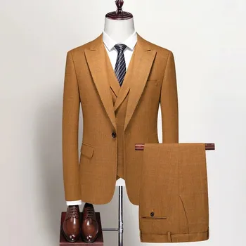 Best Fashion Pánský třídílný oblek pro svatby a slavnostní den Barva: Světle Hnědá, Velikost: 3XS