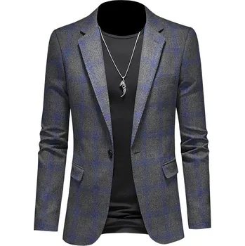 Best Fashion Pánské kostkované sako slim střihu pro svatby Barva: Nebeská, Velikost: M