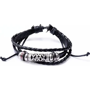 Náramek Náramek pánský kožený casual style černý trojitý obvod cca 16 až 25 cm