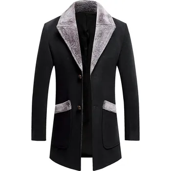 Pánský zimní kabát Best Fashion Pánský vlněný kabát s klopami střední délky Barva: Černá, Velikost: M