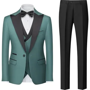 Pánský oblek Best Fashion Pánský elegantní třídílný oblek pro svatby Velikost: M, Barva (Varianta): Zelená