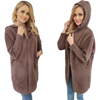 Dámský kabát Kabát Soprato hnědý oversize s kapucí vlněný ke kolenům